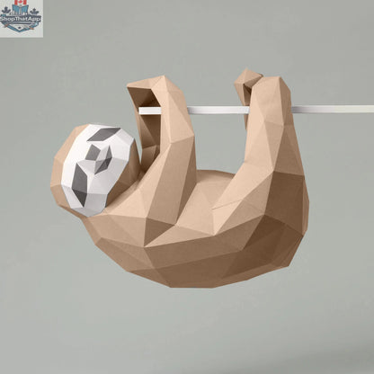 Brown DIY sloth 3D origami paper model kit by Sofs Lifestyle, featuring detailed folded sloth design for creative crafting.