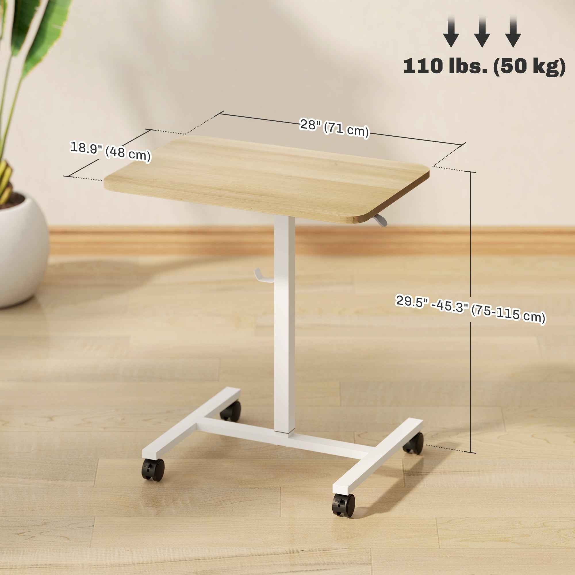 Eden Height Adjustable Standing Desk with Wheels and Headphone Hook-Natural