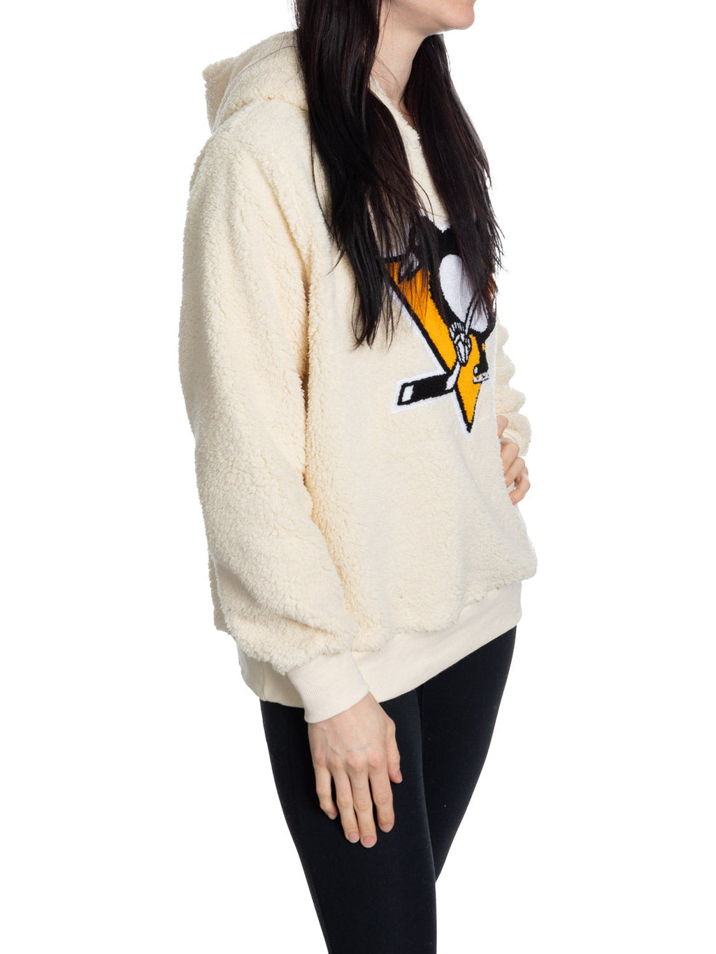 Pittsburgh Penguins Ladies Sherpa Hoodie with Premium Chenille Logo - Shopthatapp.ca