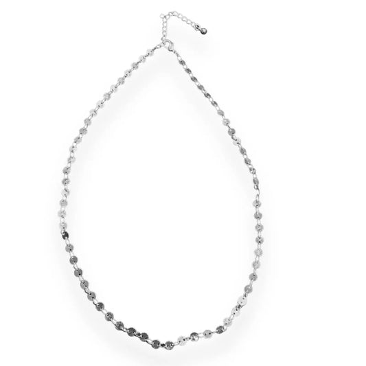 Silver plated Simple Disc Chain Necklace by Suzie Blue Canada with small round disc pendants on a delicate chain.