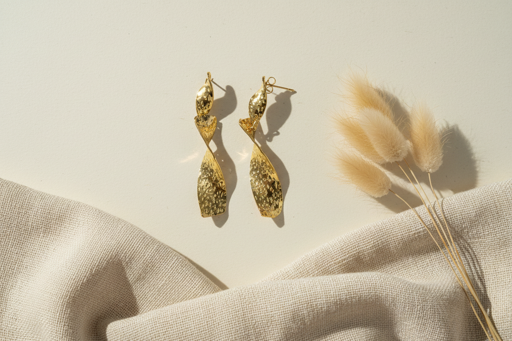 Beaten Metal Twist Earrings - Gold Stainless Steel - Shopthatapp.ca