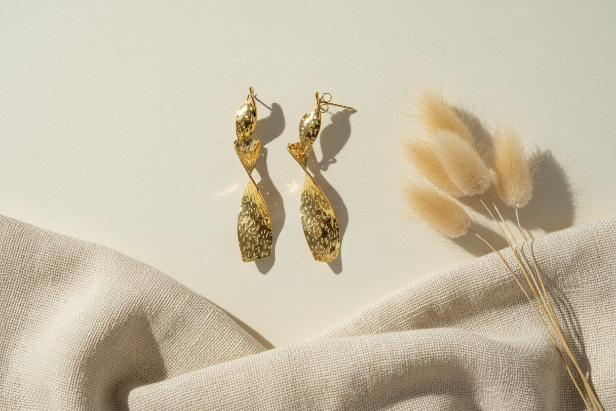Beaten Metal Twist Earrings - Gold Stainless Steel - Shopthatapp.ca