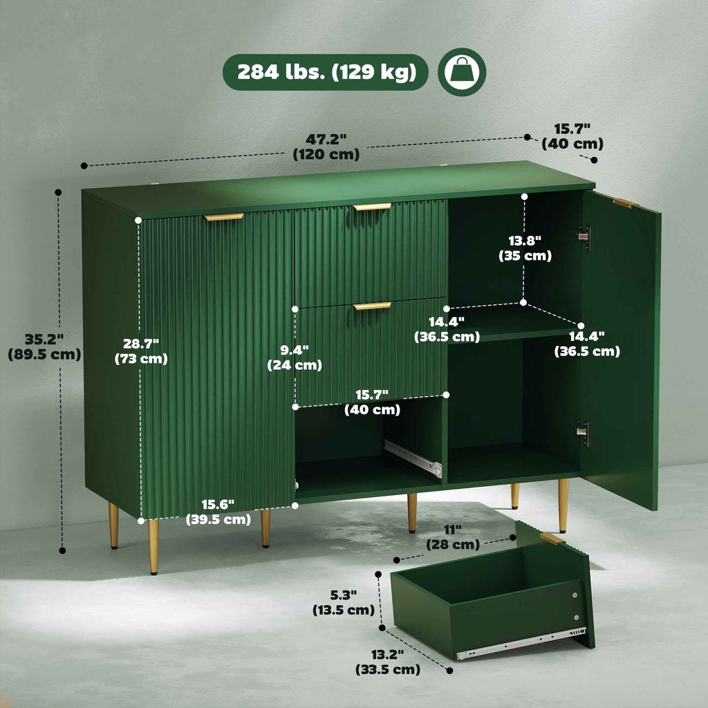 Ellis Modern Kitchen Buffet/Hallway Cabinet with 3 Drawers-Green