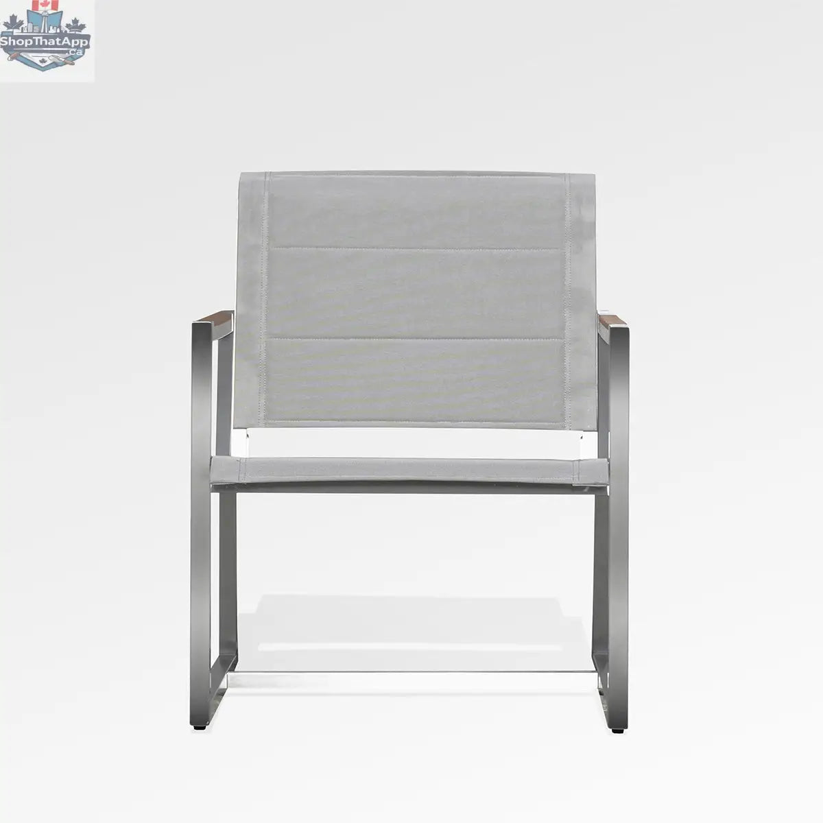 Enclover pine sling chair with a wooden frame and fabric seating, showcasing a front view of the stylish outdoor chair.