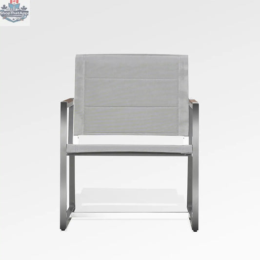 Enclover pine sling chair with a wooden frame and fabric seating, showcasing a front view of the stylish outdoor chair.