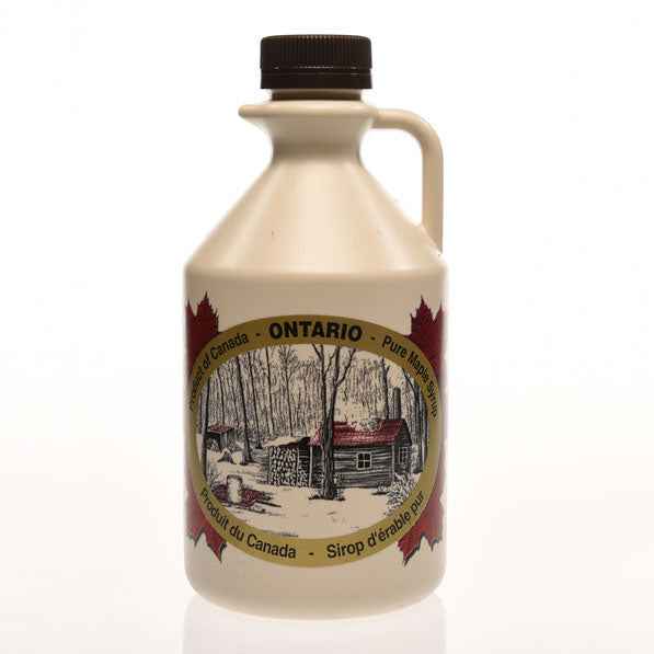 Organic maple syrup in plastic containers