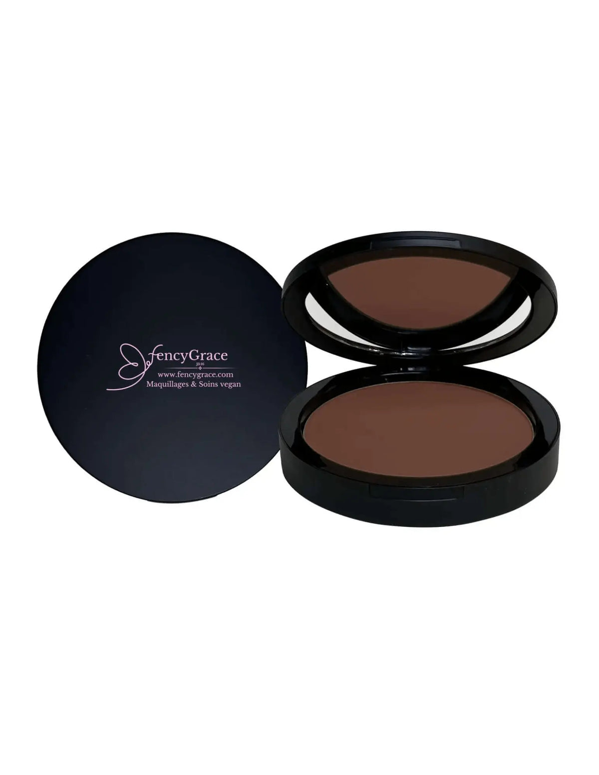 FencyGrace vegan compact powder in Fig 145, high-end beauty makeup product for a natural, flawless look.