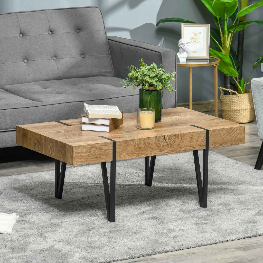 Clayton Rustic Coffee Table with Steel Hairpin Legs-Natural Wood
