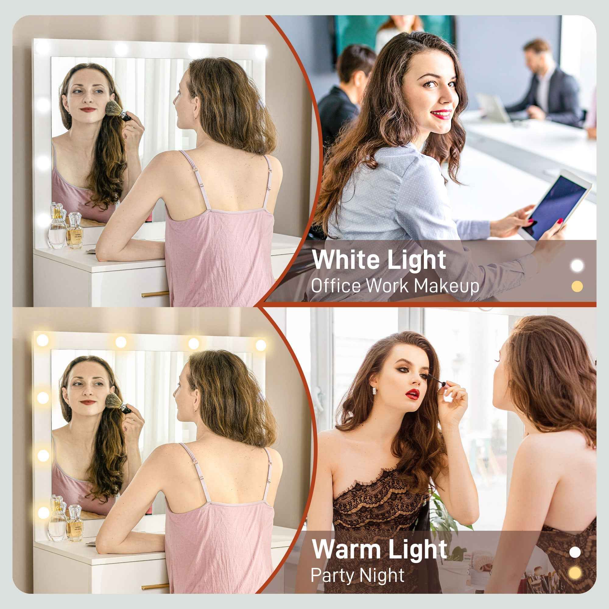 Olivia Vanity Desk Set with Stool and LED Lighting Mirror-White