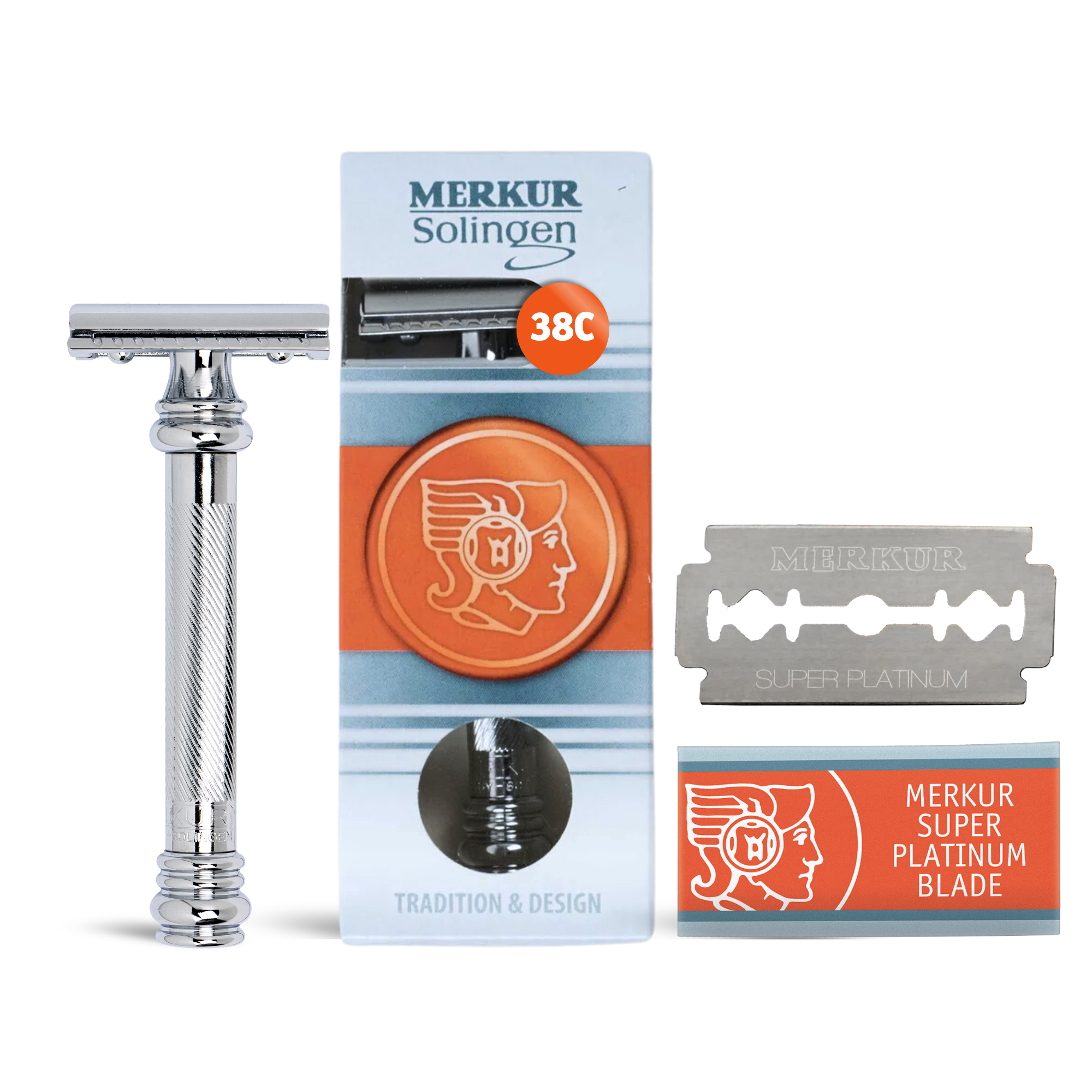Merkur 38C Safety Razor: Classic Barber Pole Design for Effortless Shaving