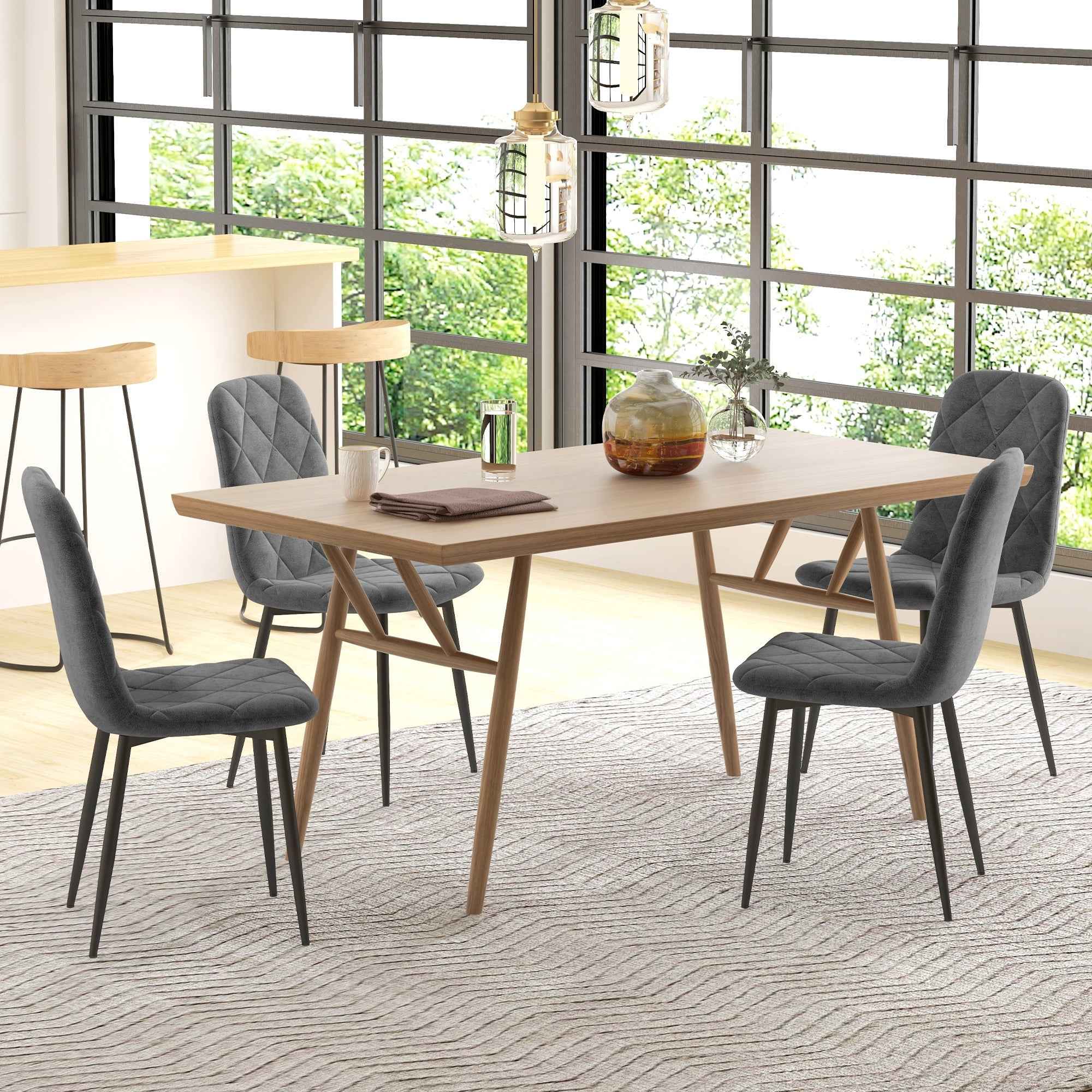 Arbor Upholstered Dining Chairs with Steel Legs-Set of 4-Grey