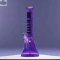 14-inch Castle Glassworks beaker bong with purple electroplated glass and a purple background, showcasing its heavy-duty design.