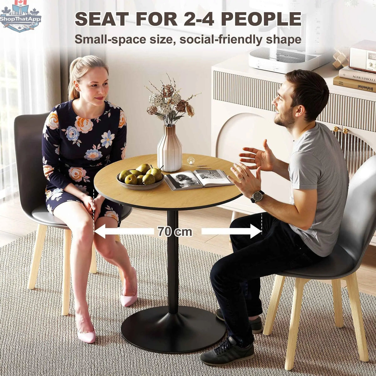 Avis 27.6-inch modern wooden dining table with steel base by SLOTH Nation, natural finish, showcasing sleek design and sturdy construction.