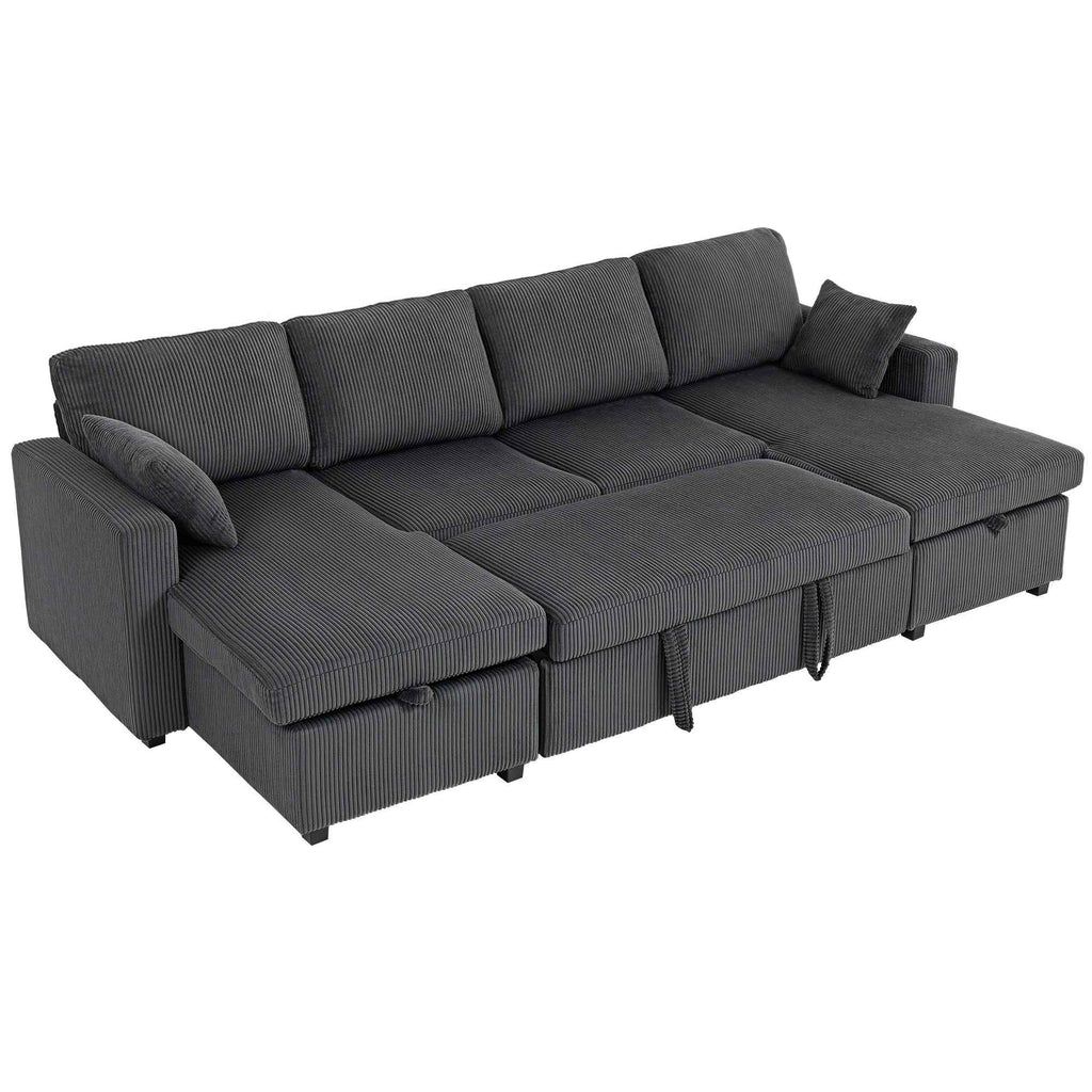 Theo U-Shaped Sleeper Sectional with Storage Chaise-Grey