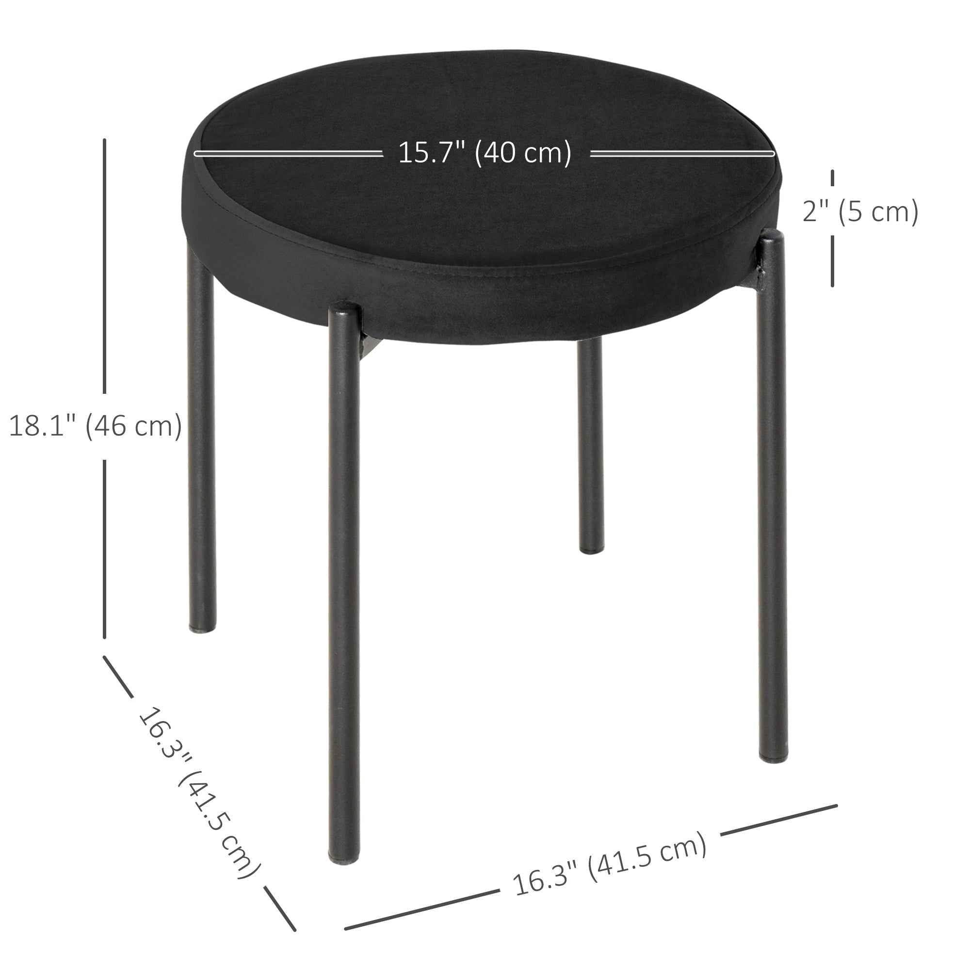 Noel Backless Round Dining Stools-Set of 4 with Metal Legs-Black