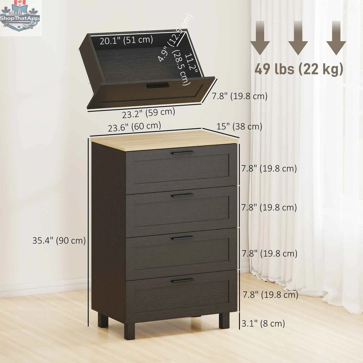 Black Taylor bedroom chest of drawers by SLOTH Nation featuring solid wood legs and modern storage design.