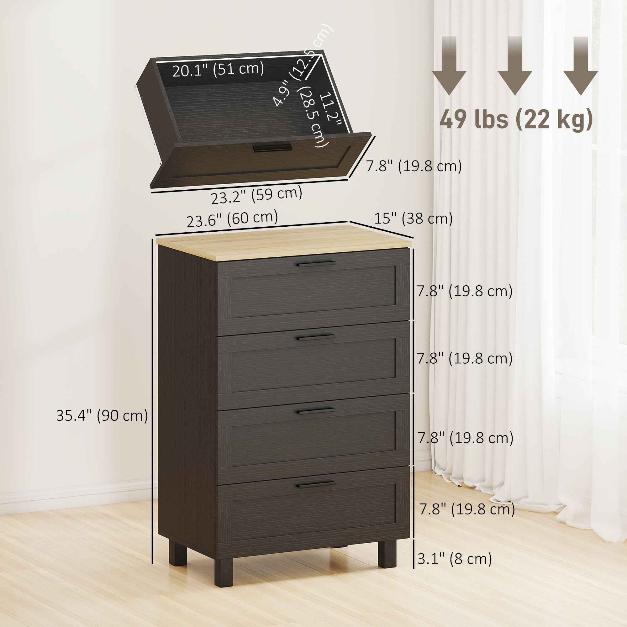 Taylor Chest of Drawers for Bedroom with Solid Wood Legs-Black