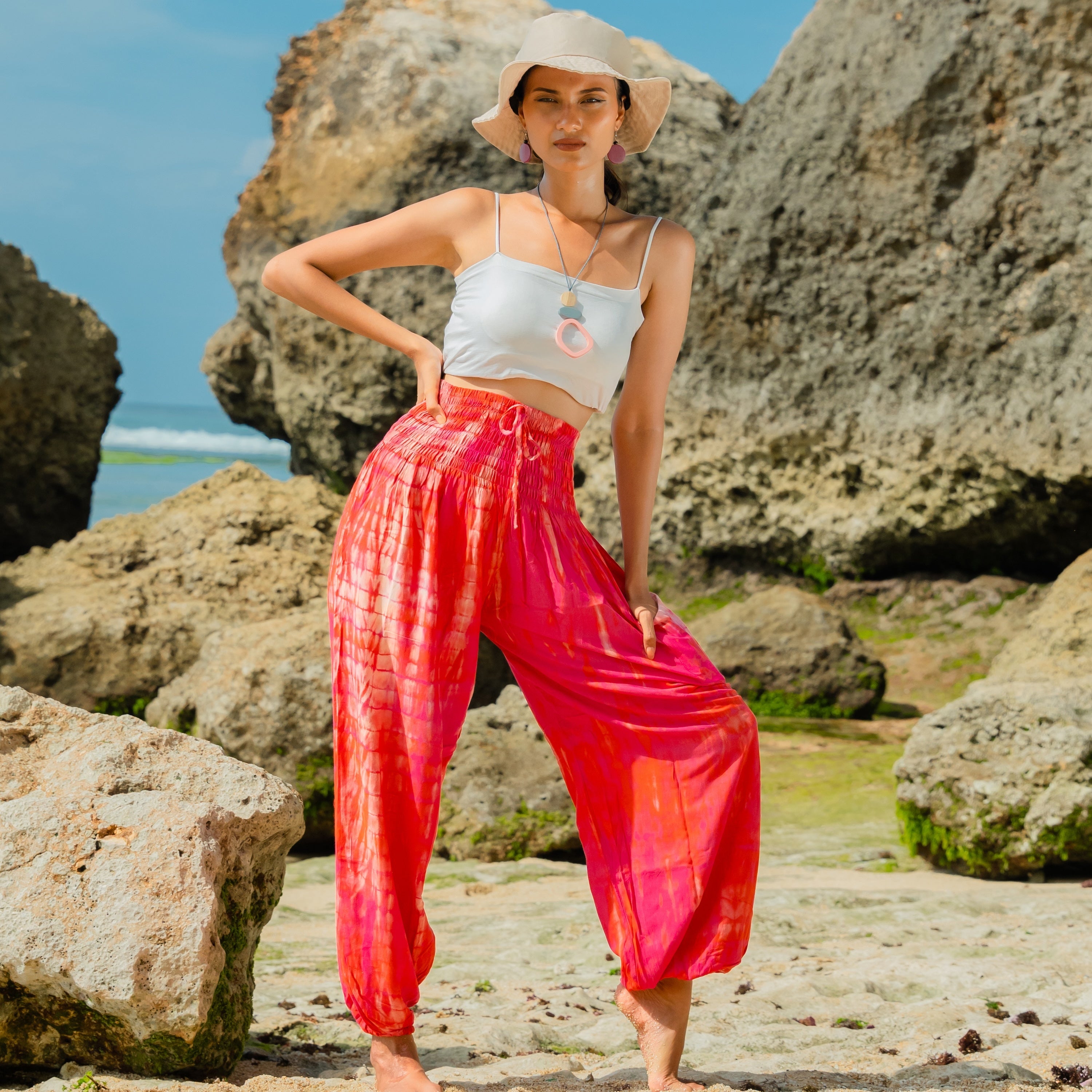 Bone Tie Dye Bali Pants - Stylish Pink Tie Dye Design - Shopthatapp.ca