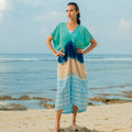 Ombre Striped Kaftan Dress in Blue & Tan for Effortless Style - Shopthatapp.ca