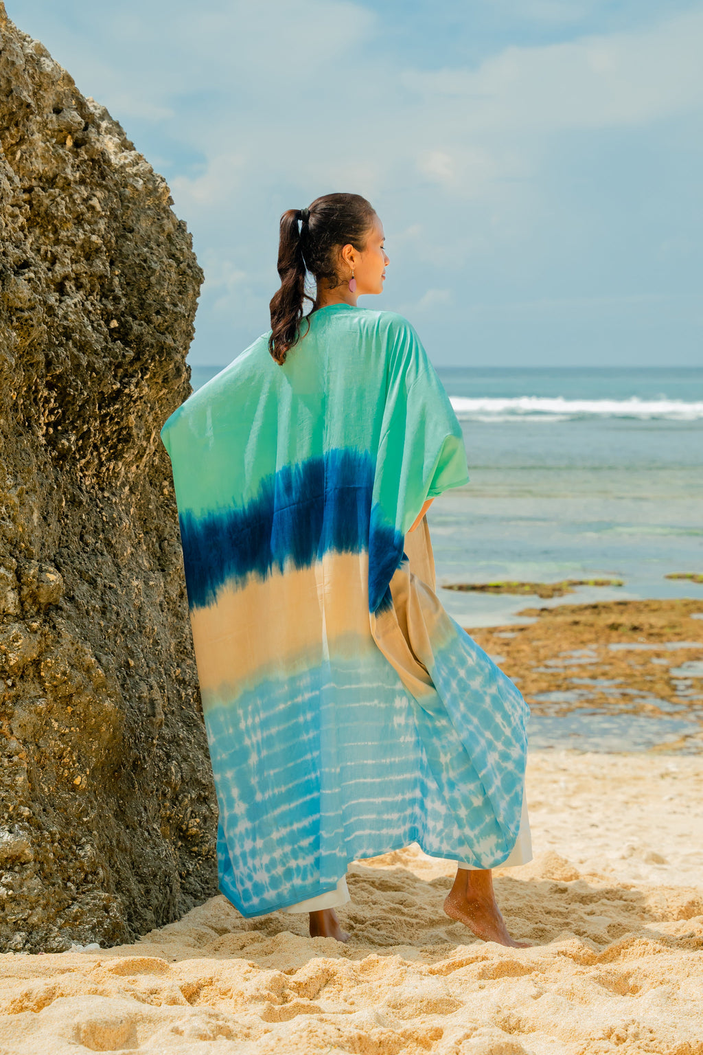 Ombre Striped Kimono in Blue & Tan - Chic Layering Essential - Shopthatapp.ca