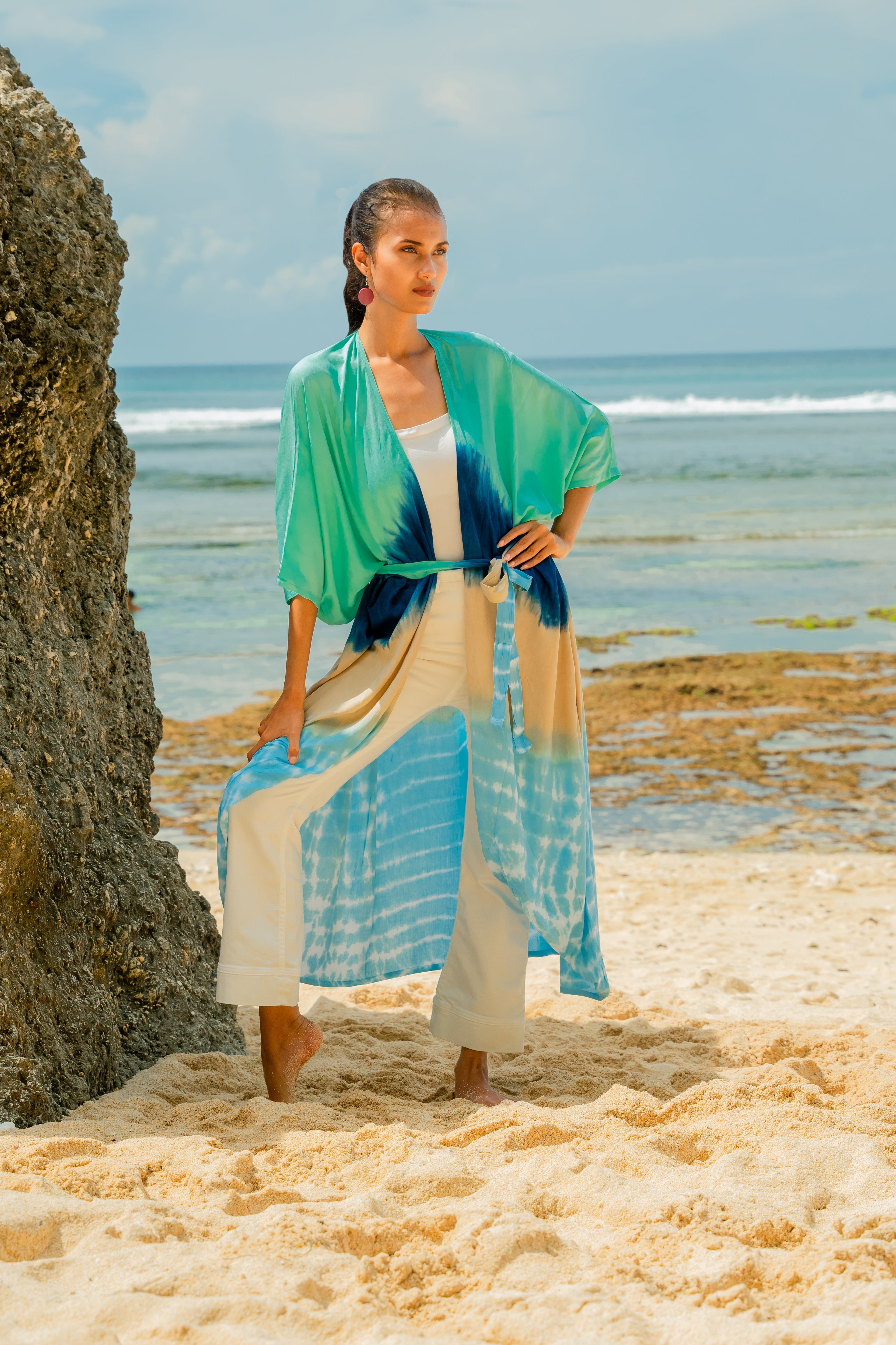 Ombre Striped Kimono in Blue & Tan - Chic Layering Essential - Shopthatapp.ca