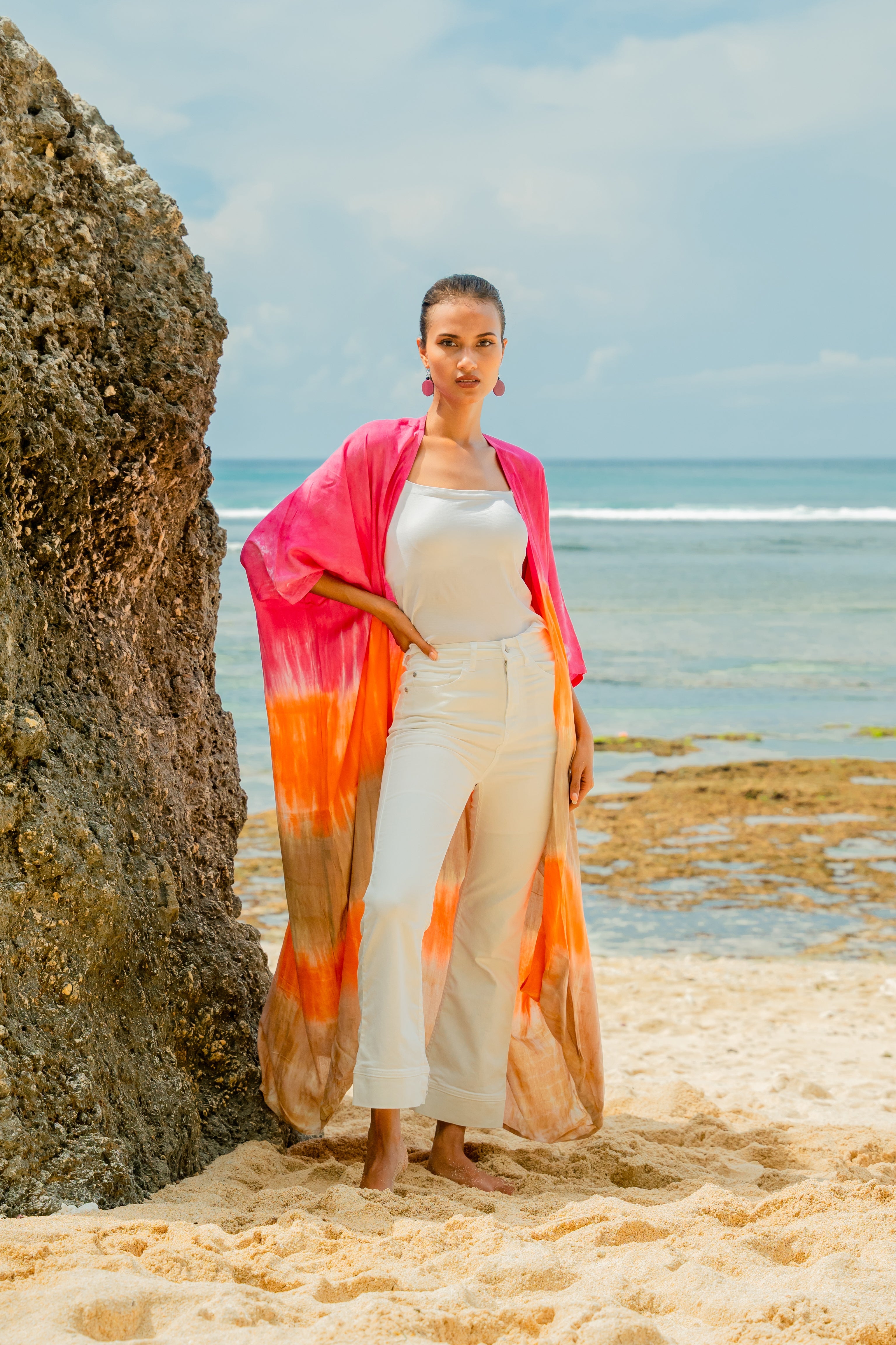 Ombre Striped Kimono in Pink & Orange for Stylish Layering - Shopthatapp.ca