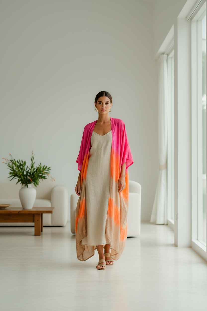 Ombre Striped Kimono in Pink & Orange for Stylish Layering - Shopthatapp.ca