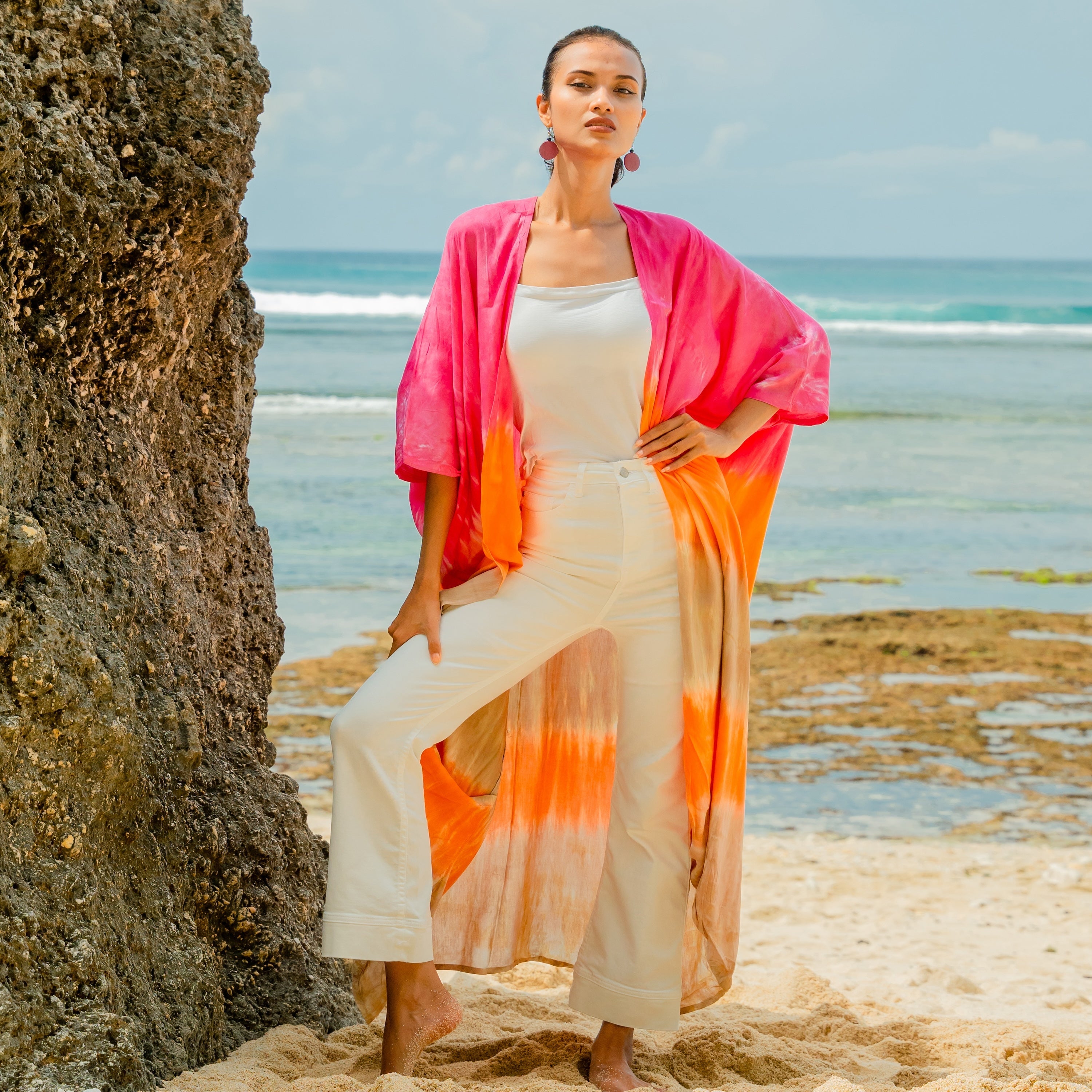 Ombre Striped Kimono in Pink & Orange for Stylish Layering - Shopthatapp.ca