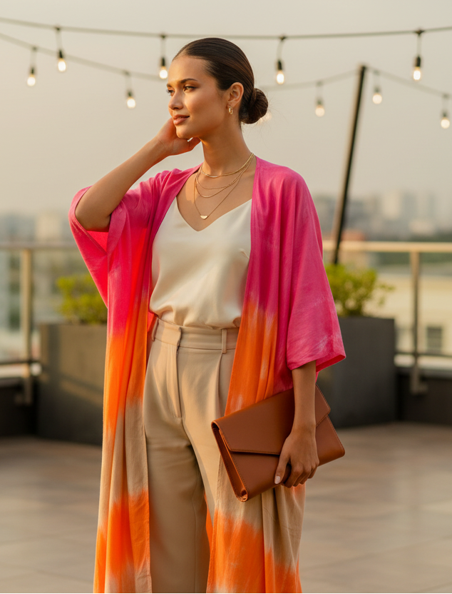 Ombre Striped Kimono in Pink & Orange for Stylish Layering - Shopthatapp.ca