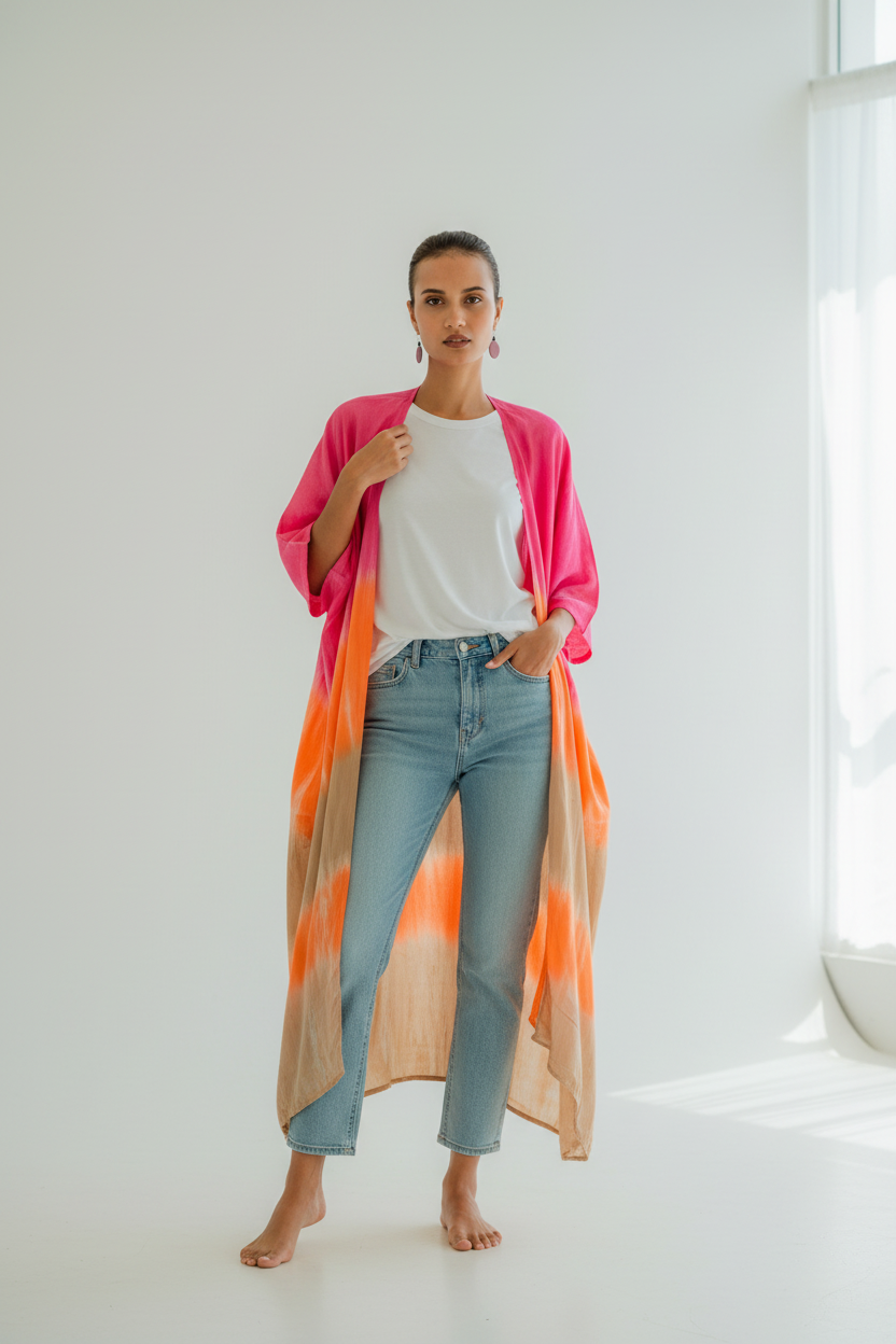 Ombre Striped Kimono in Pink & Orange for Stylish Layering - Shopthatapp.ca