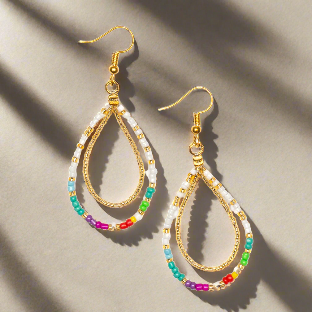 Double Strand Multi Colour Bead Earrings for a Vibrant Look - Shopthatapp.ca