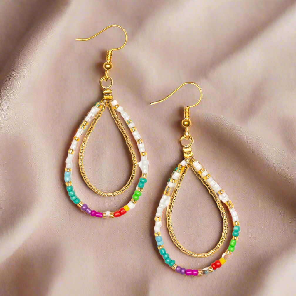 Double Strand Multi Colour Bead Earrings for a Vibrant Look - Shopthatapp.ca