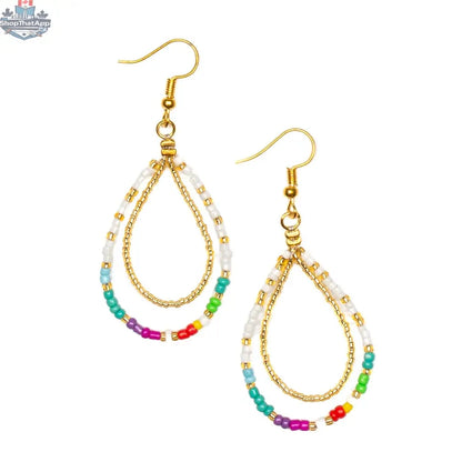 Colorful bead earrings with vibrant multi-color beads, stylish earrings by Suzie Blue Canada, perfect for elevating your look