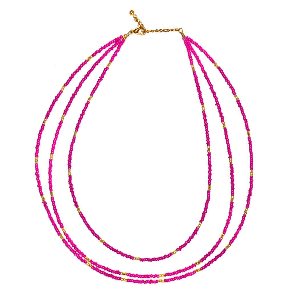 Triple Strand Seed Bead Necklace With Gold Accents - Shopthatapp.ca