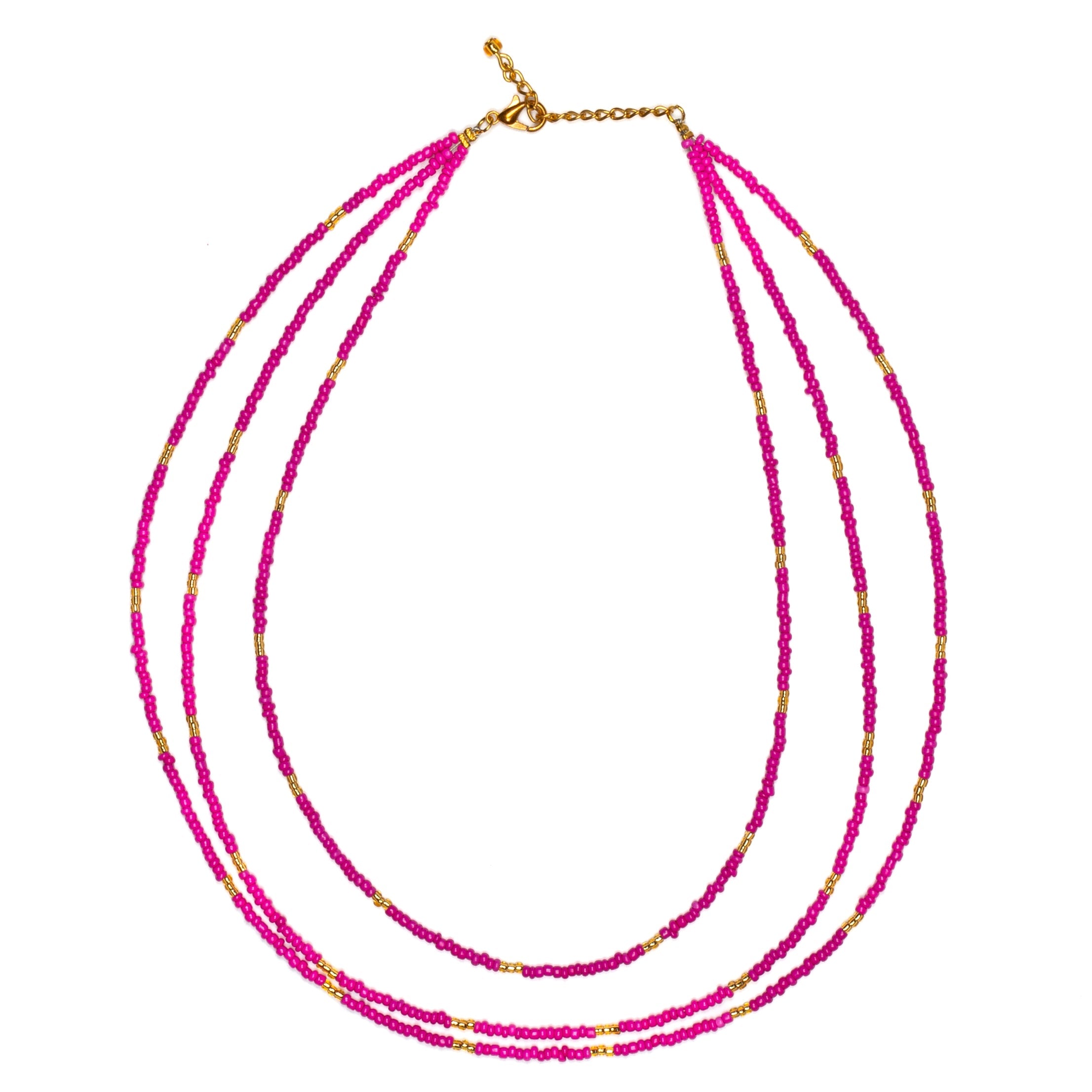 Triple Strand Seed Bead Necklace With Gold Accents - Shopthatapp.ca