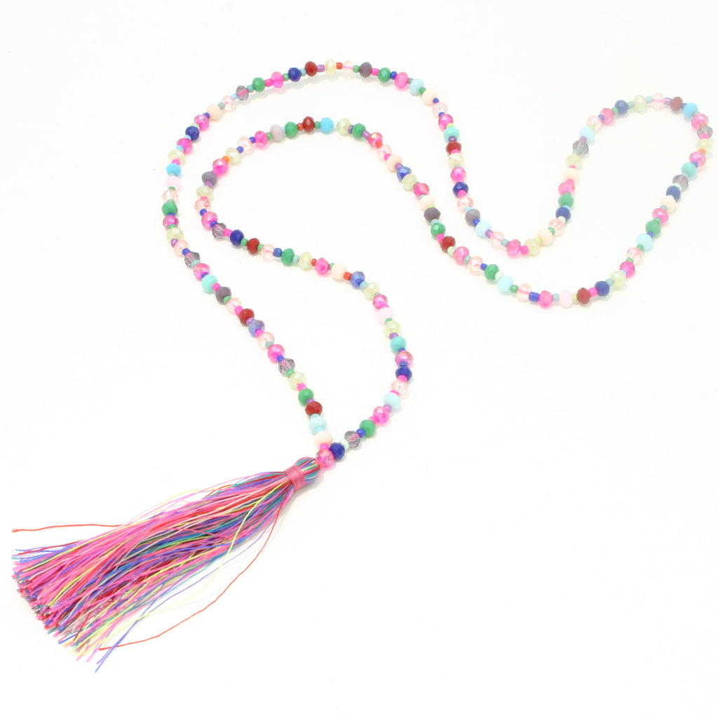Crystal Bead Necklace with Elegant Tassel Design - Shopthatapp.ca