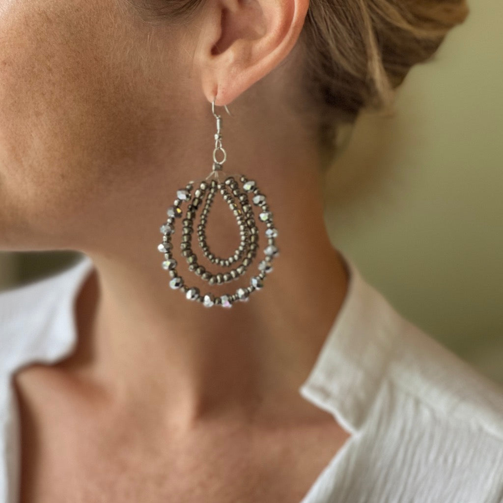 Triple Strand Crystal Bead Earrings for Elegant Style - Shopthatapp.ca