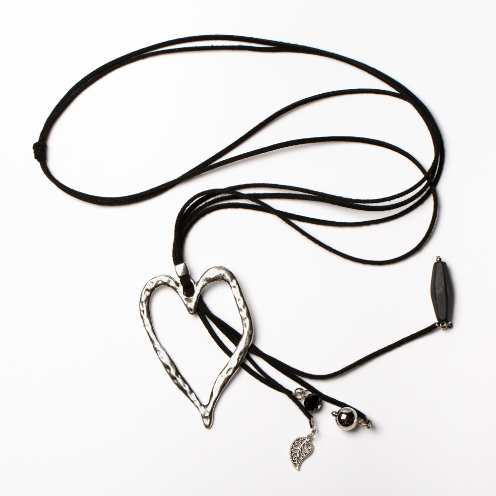 Long Open Heart Pendant On Suede With Charms - Shopthatapp.ca