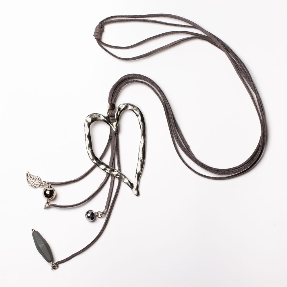 Long Open Heart Pendant On Suede With Charms - Shopthatapp.ca