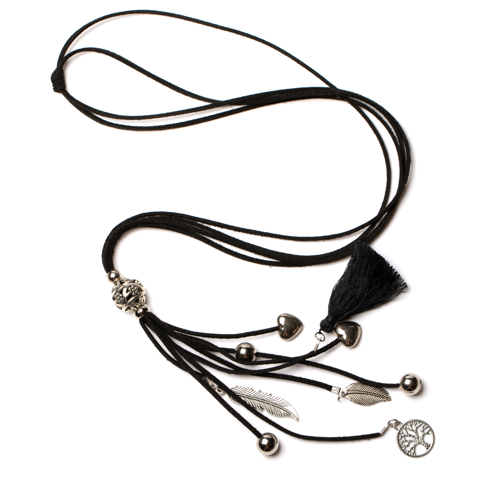 Suede Necklace With Tassel & Charms - Shopthatapp.ca