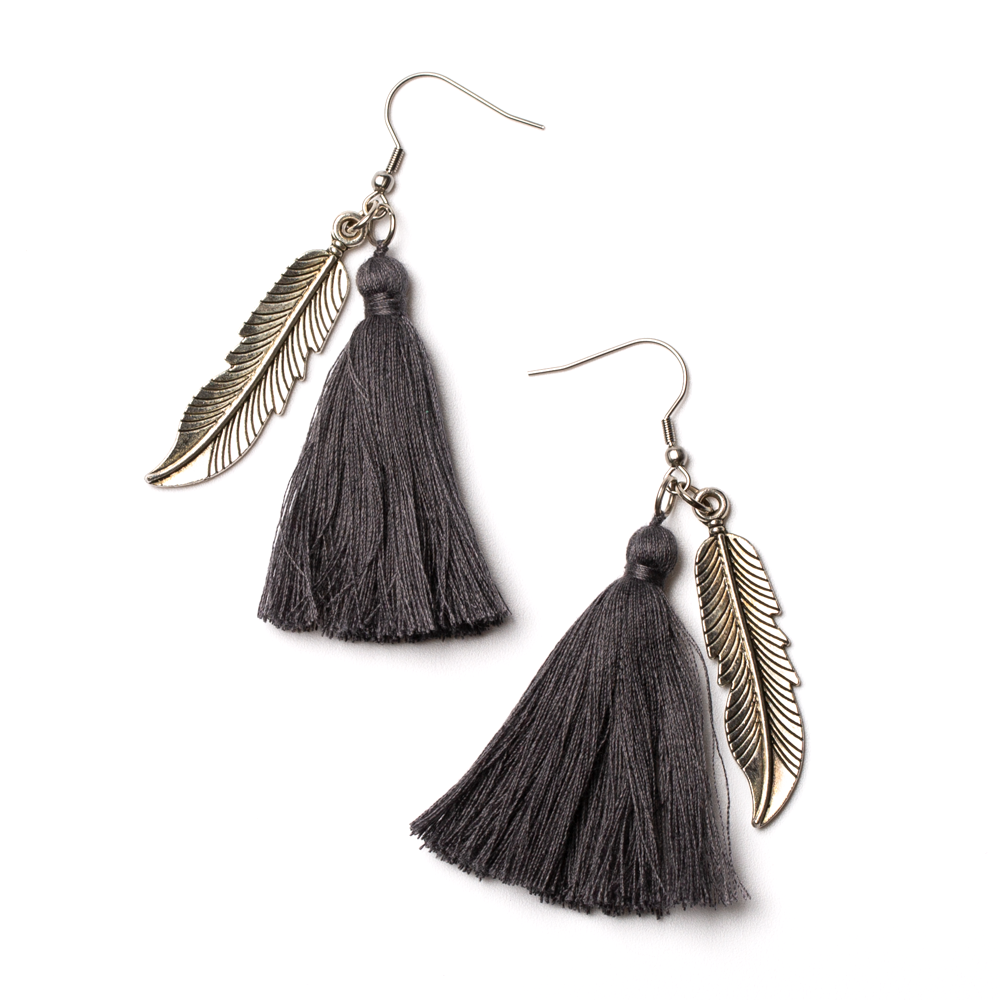 Tassel Earrings With Leaf Charm - Shopthatapp.ca