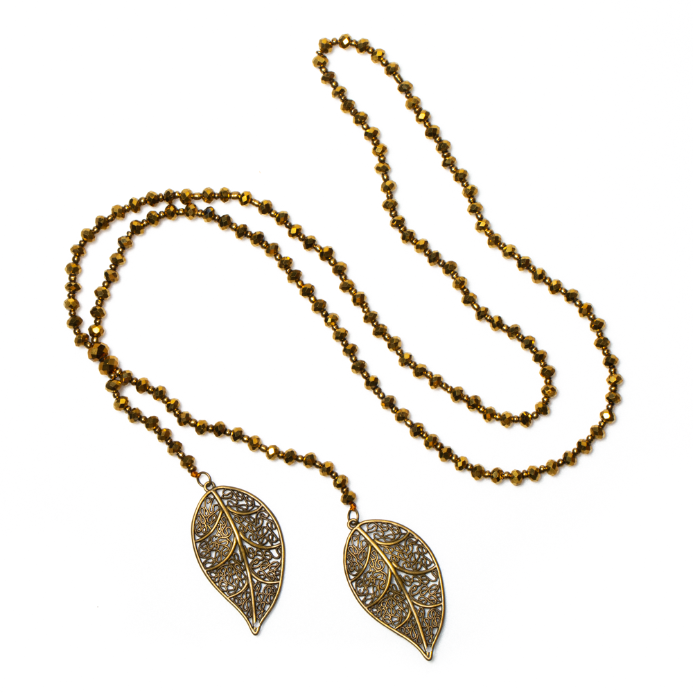 Long Double Leaf Crystal Necklace - Shopthatapp.ca