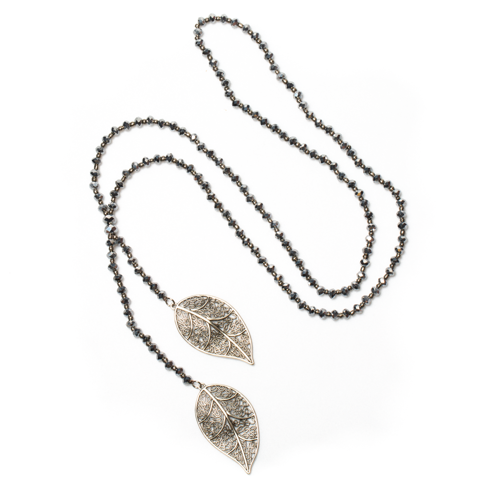 Long Double Leaf Crystal Necklace - Shopthatapp.ca