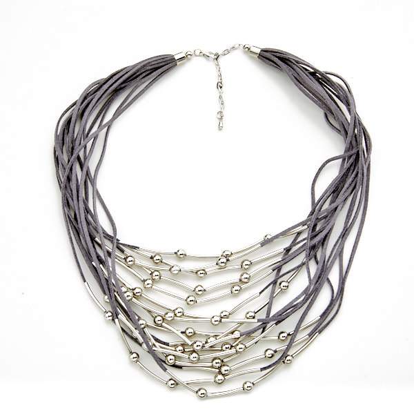 Silver Tube Ball Necklace on Suede Cord - Shopthatapp.ca