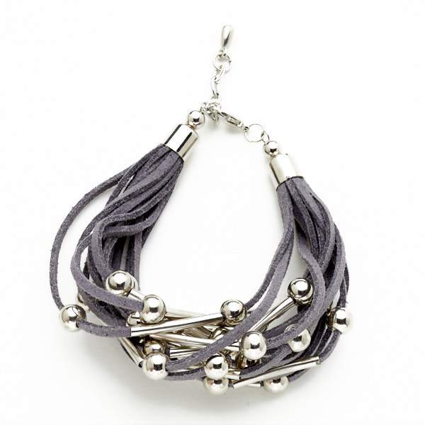 Silver Tube Ball Bracelet on Suede - Elegant Silver Jewelry - Shopthatapp.ca