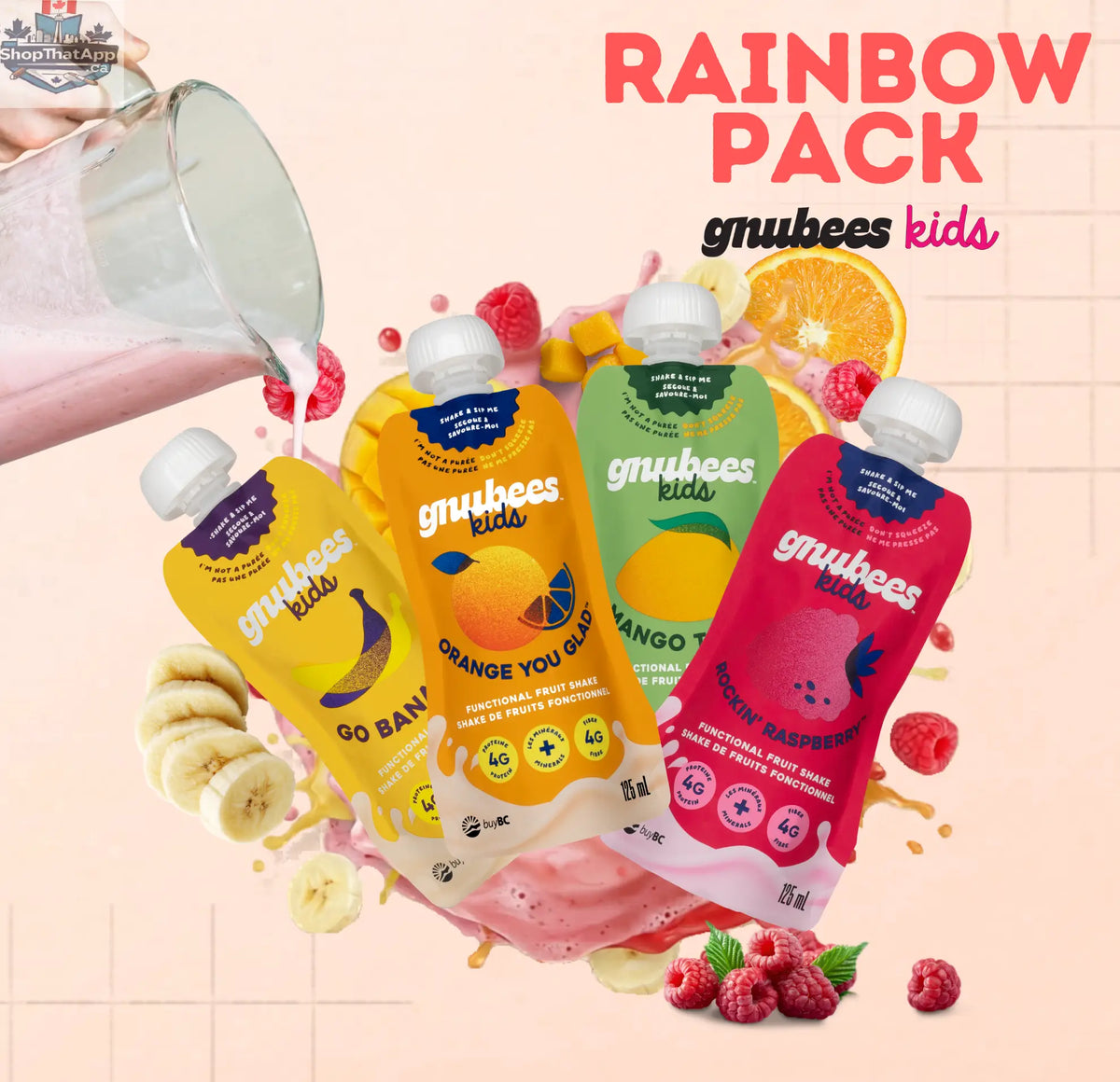 Gnubees Kids Rainbow Pack - Box with 12 pouches - Shopthatapp.ca