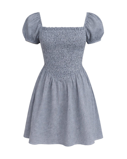 Ramona Smocked Puff Sleeve Dress in Black Gingham - Stylish Square Neck Design - Shopthatapp.ca
