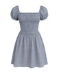 Ramona Smocked Puff Sleeve Dress in Black Gingham - Stylish Square Neck Design - Shopthatapp.ca