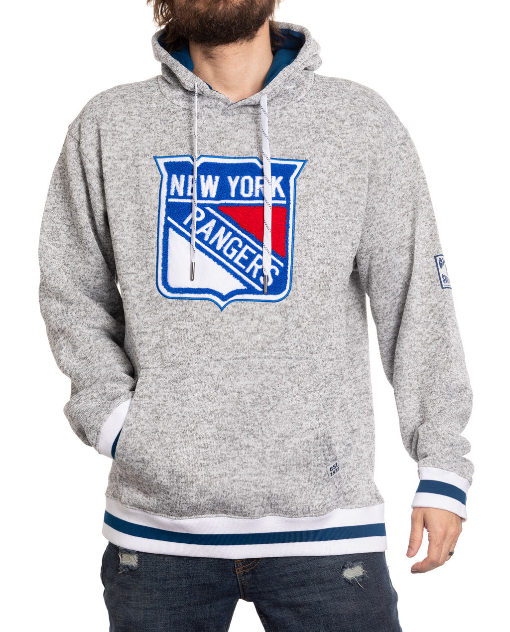 New York Rangers "Muskoka Style" Premium Chenille Woven Logo Hoodie - Shopthatapp.ca