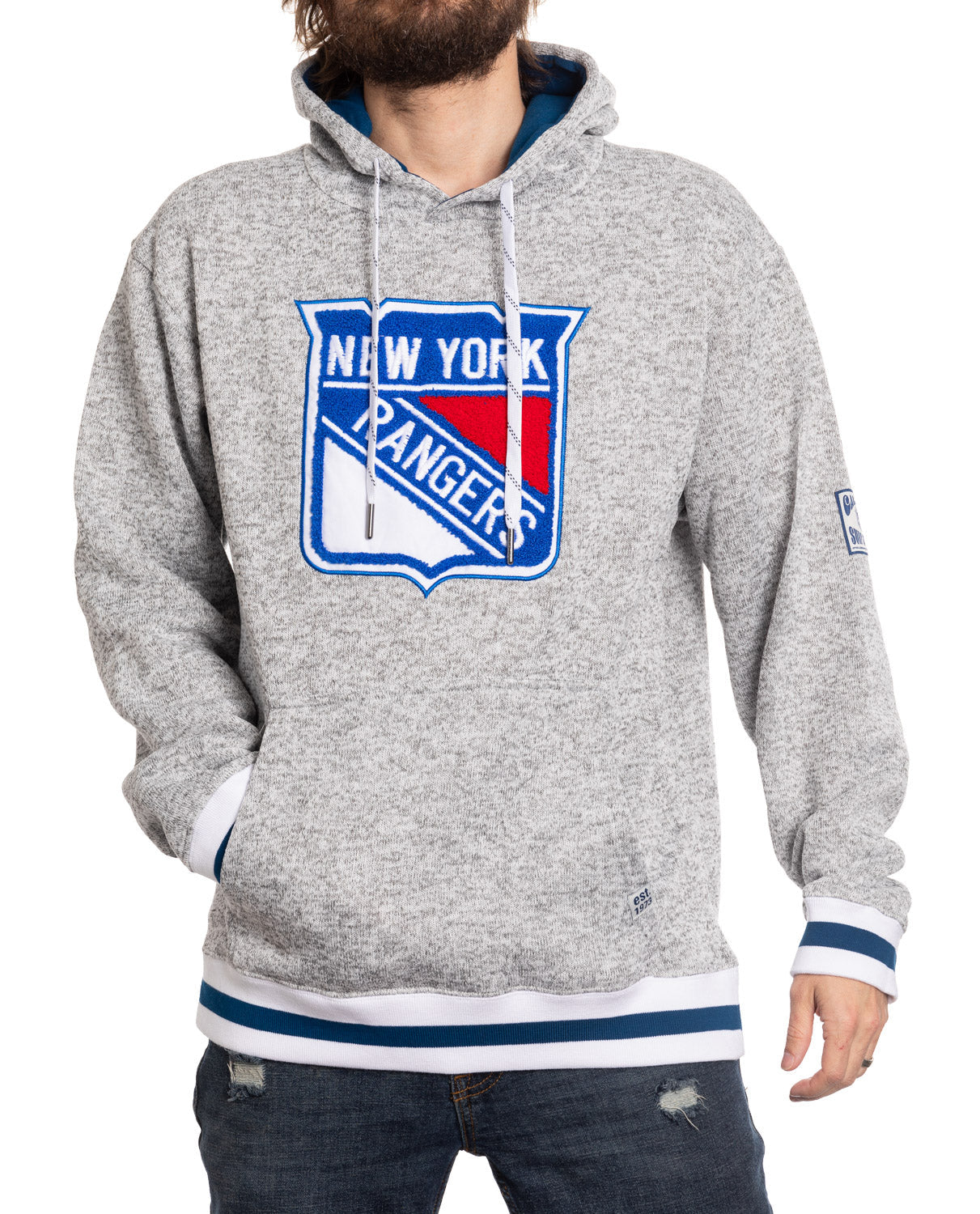 New York Rangers "Muskoka Style" Premium Chenille Woven Logo Hoodie - Shopthatapp.ca